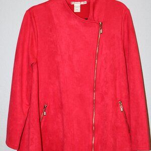 Feratelli Unique Red‎ Long asymmetrical Jacket Women's Faux Suede Size Medium